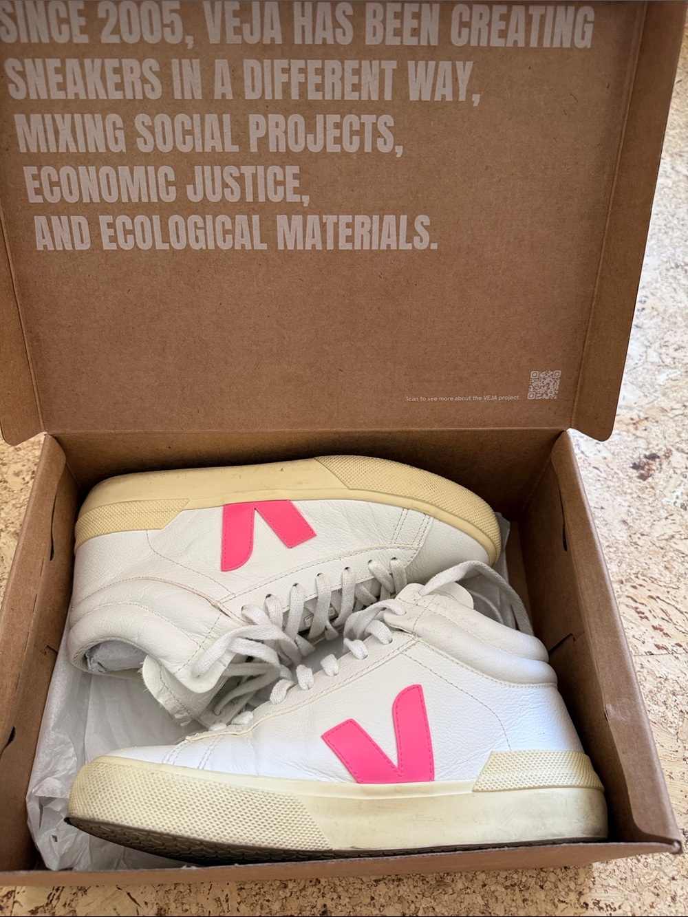 Veja Mid-Top Sneakers in White with Pink V
